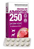 Альбентабс-250 №10 и 30 таб с ароматом мяса и топленного молока для кошек и собак